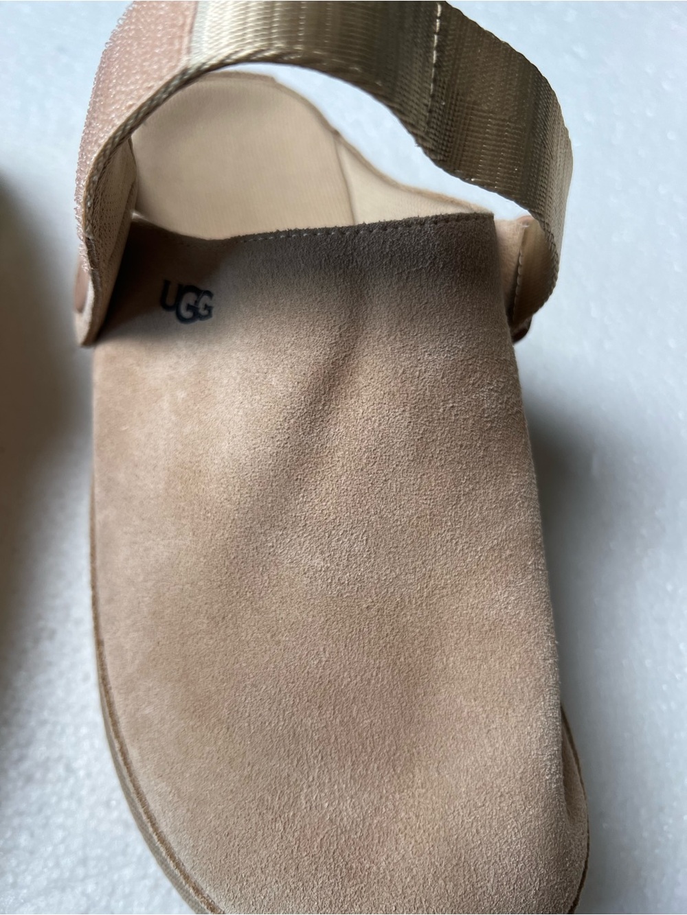 UGG Men's Beige/Tan Suede Slide Sandals with Adjustable Webbing Strap - Picture 7 of 8